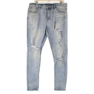 Serenede Jeans Men's 36x32 Blue Denim Distressed Skinny Slim Light Wash Ripped